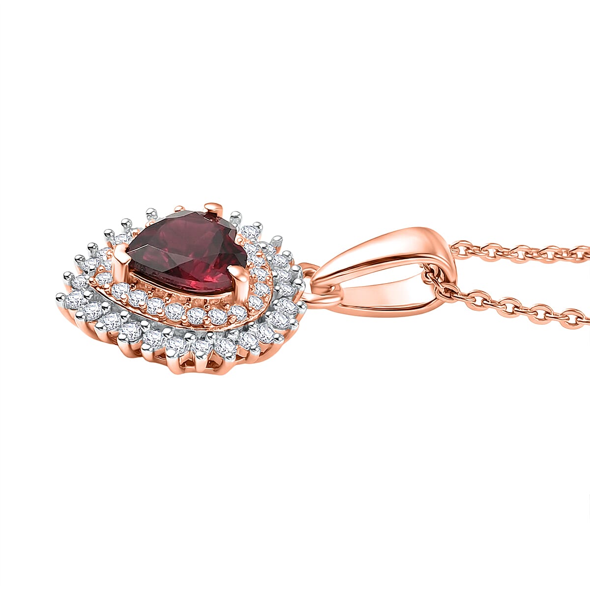 Premium Malawi Magenta Garnet, Luxuriant Lab Grown Diamond G-H SI 1.00 ctw Heart Pendant Necklace in 18K Vermeil Rose Gold Over Sterling Silver 20 Inches image number 3