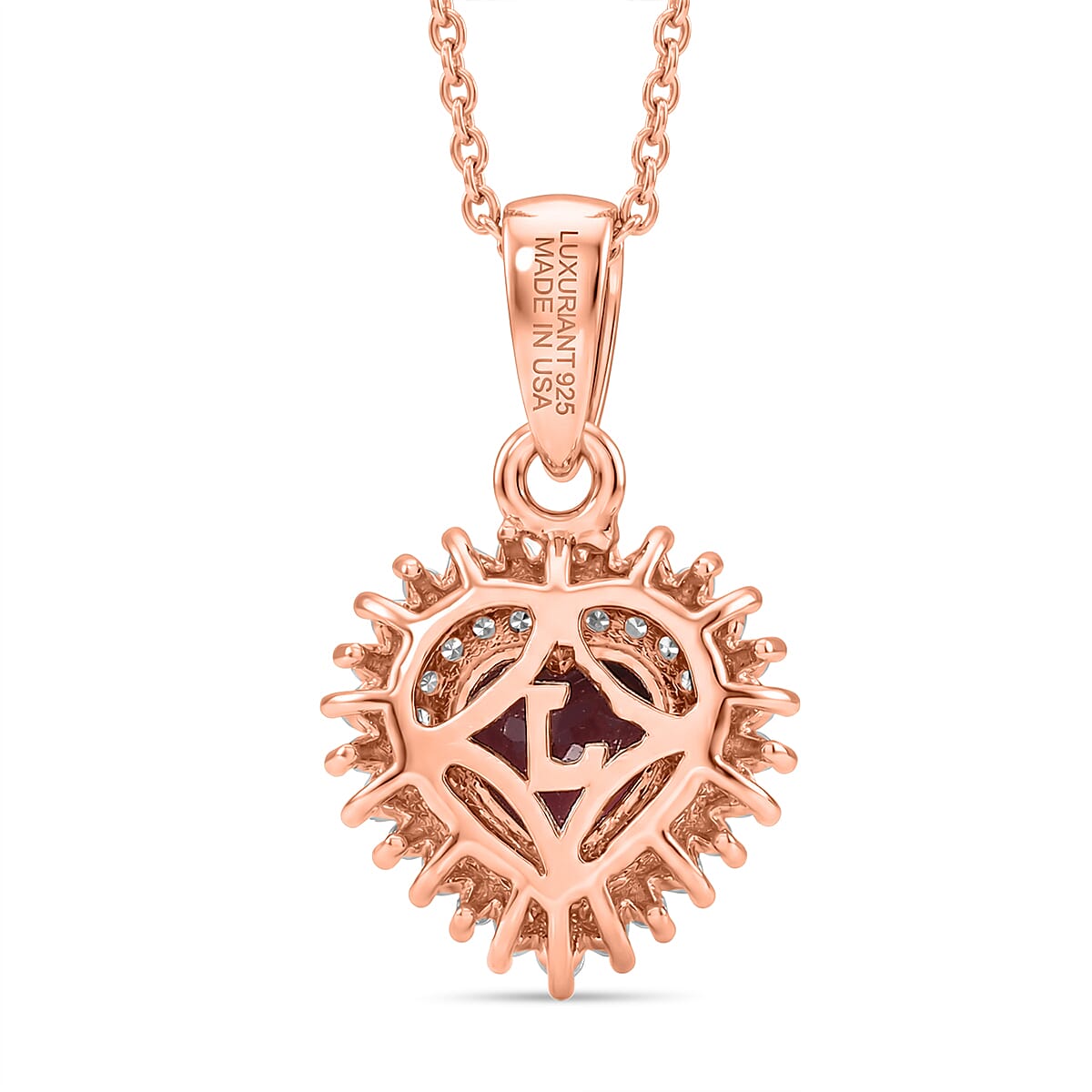 Premium Malawi Magenta Garnet, Luxuriant Lab Grown Diamond G-H SI 1.00 ctw Heart Pendant Necklace in 18K Vermeil Rose Gold Over Sterling Silver 20 Inches image number 4