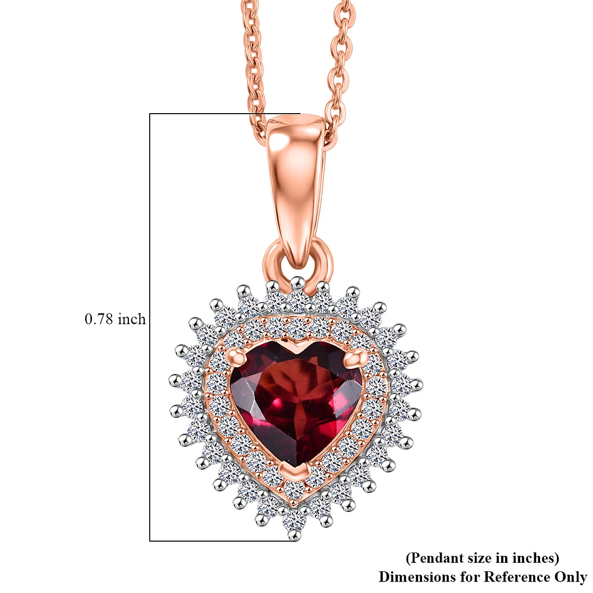 Premium Malawi Magenta Garnet, Luxuriant Lab Grown Diamond G-H SI 1.00 ctw Heart Pendant Necklace in 18K Vermeil Rose Gold Over Sterling Silver 20 Inches image number 5
