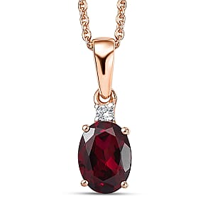 Premium Malawi Magenta Garnet and Luxuriant Lab Grown Diamond G-H SI 1.50 ctw Pendant Necklace in 18K Vermeil Rose Gold Over Sterling Silver 20 Inches