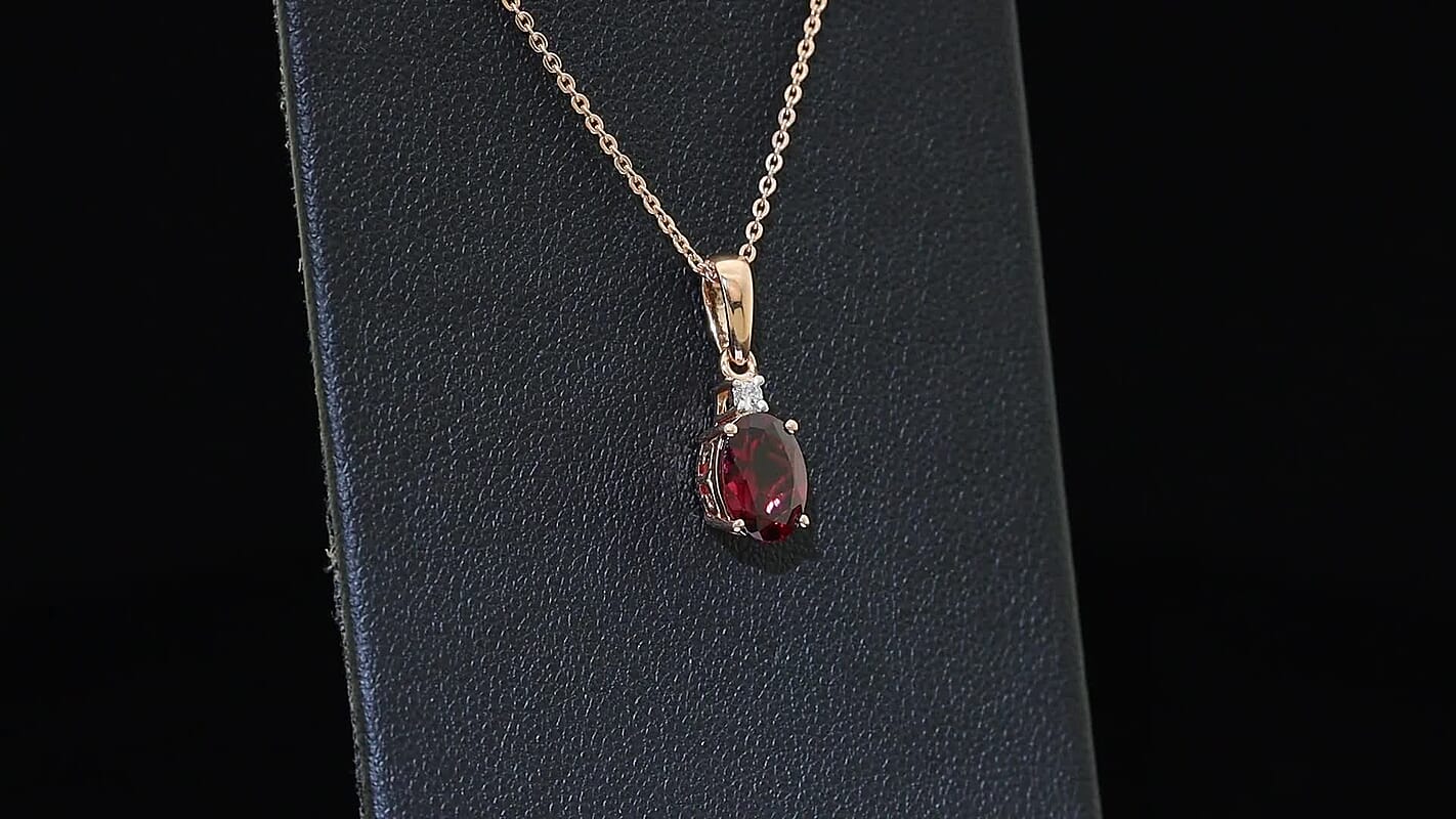 Premium Malawi Magenta Garnet and Luxuriant Lab Grown Diamond G-H SI 1.50 ctw Solace Pendant Necklace in 18K Vermeil Rose Gold Over Sterling Silver 20 Inches