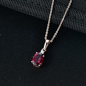 Premium Malawi Magenta Garnet and Luxuriant Lab Grown Diamond G-H SI 1.50 ctw Solace Pendant Necklace in 18K Vermeil Rose Gold Over Sterling Silver 20 Inches