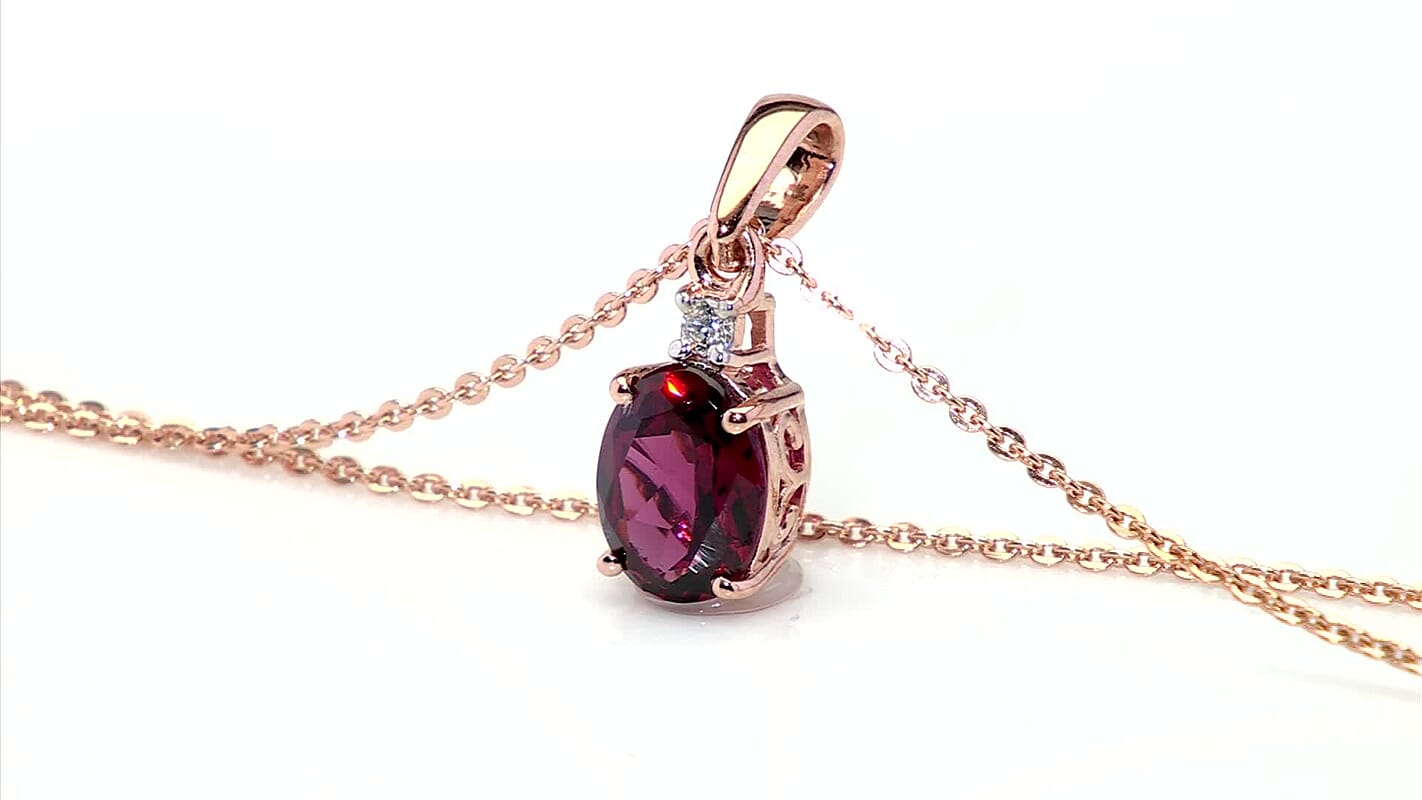 Premium Malawi Magenta Garnet and Luxuriant Lab Grown Diamond G-H SI 1.50 ctw Solace Pendant Necklace in 18K Vermeil Rose Gold Over Sterling Silver 20 Inches