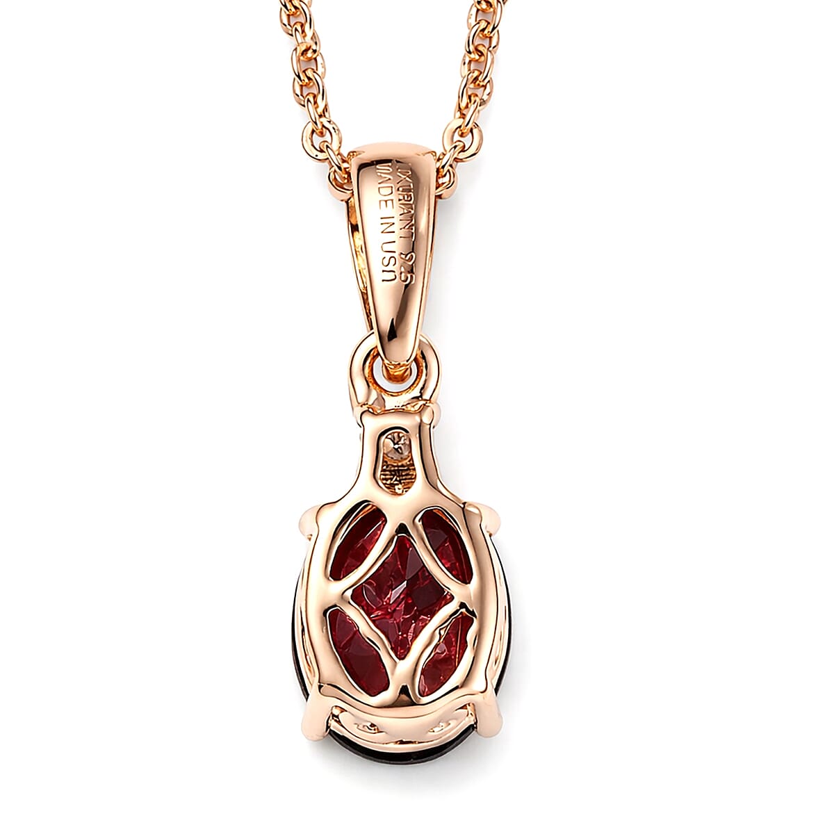 Premium Malawi Magenta Garnet and Luxuriant Lab Grown Diamond G-H SI 1.50 ctw Pendant Necklace in 18K Vermeil Rose Gold Over Sterling Silver 20 Inches image number 4