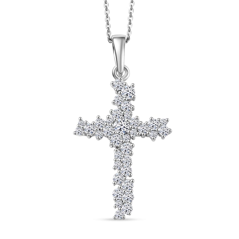 Luxuriant Lab Grown Diamond G-H SI 1.00 ctw Eternal Light Cross Pendant Necklace in Rhodium Over Sterling Silver 20 Inches 
