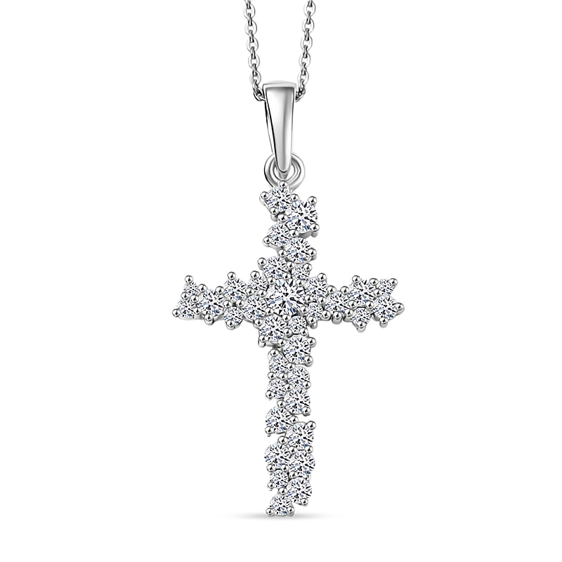 Luxuriant Lab Grown Diamond G-H SI 1.00 ctw Eternal Light Cross Pendant Necklace in Rhodium Over Sterling Silver 20 Inches 