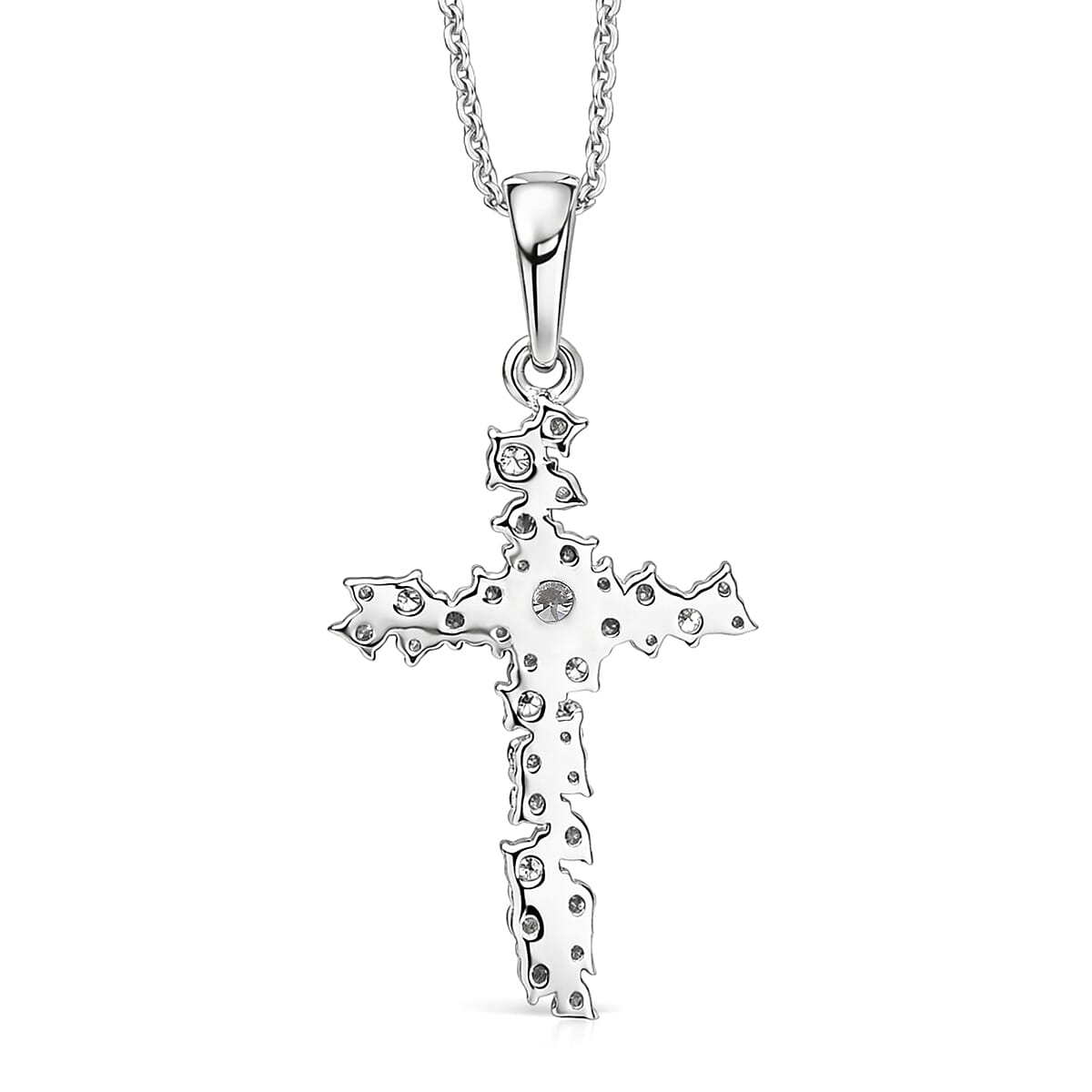 Luxuriant Lab Grown Diamond G-H SI 1.00 ctw Eternal Light Cross Pendant Necklace in Rhodium Over Sterling Silver 20 Inches  image number 4