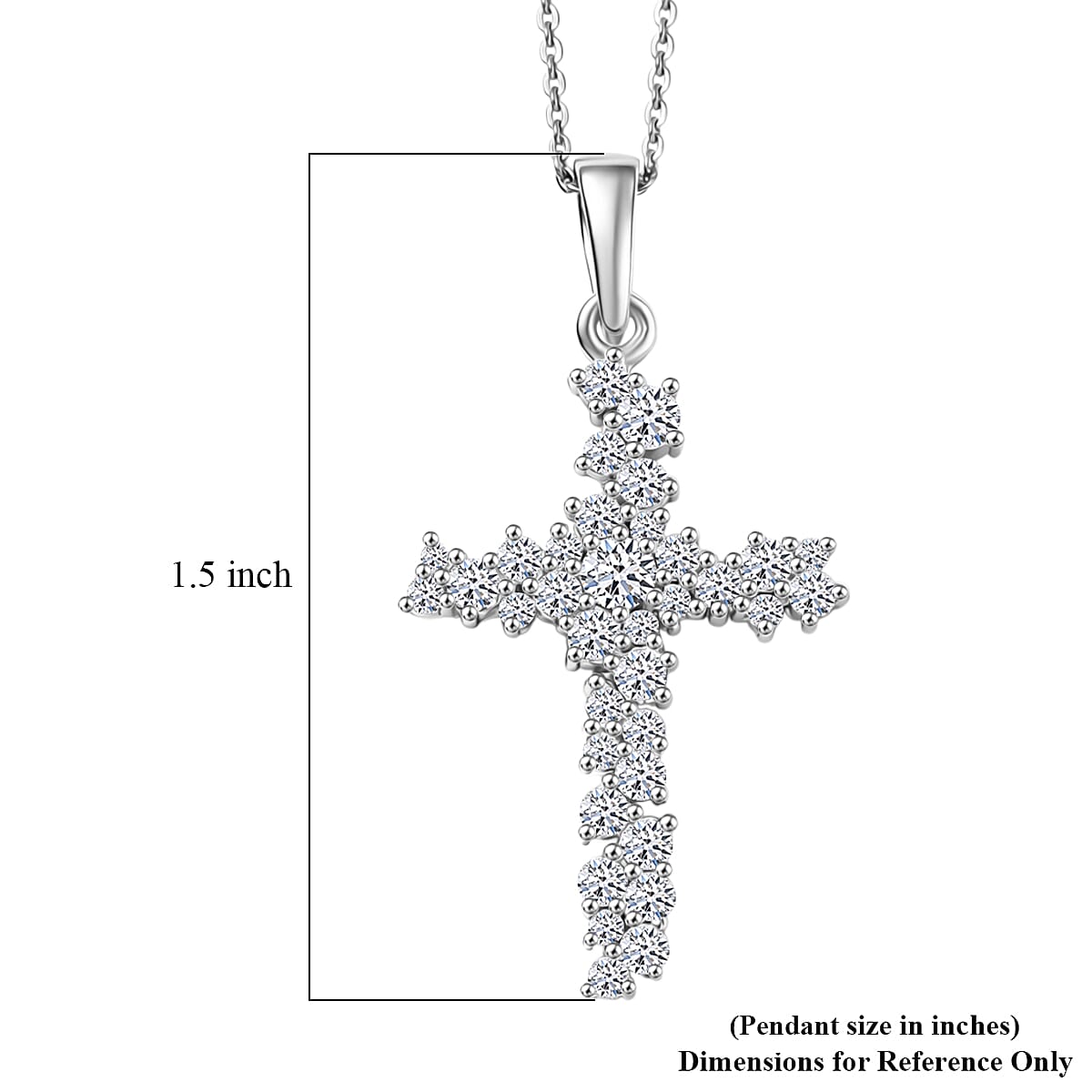 Luxuriant Lab Grown Diamond G-H SI 1.00 ctw Eternal Light Cross Pendant Necklace in Rhodium Over Sterling Silver 20 Inches  image number 5