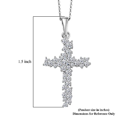 Luxuriant Lab Grown Diamond G-H SI 1.00 ctw Eternal Light Cross Pendant Necklace in Rhodium Over Sterling Silver 20 Inches 