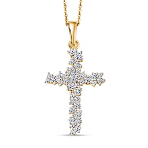 Luxuriant Lab Grown Diamond G-H SI 1.00 ctw Eternal Light Cross Pendant Necklace in 18K Yellow Gold Over Sterling Silver 20 Inches 