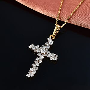 Luxuriant Lab Grown Diamond G-H SI 1.00 ctw Eternal Light Cross Pendant Necklace in 18K Yellow Gold Over Sterling Silver 20 Inches 