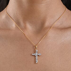 Luxuriant Lab Grown Diamond G-H SI 1.00 ctw Eternal Light Cross Pendant Necklace in 18K Yellow Gold Over Sterling Silver 20 Inches 