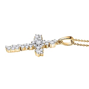Luxuriant Lab Grown Diamond G-H SI 1.00 ctw Eternal Light Cross Pendant Necklace in 18K Yellow Gold Over Sterling Silver 20 Inches 
