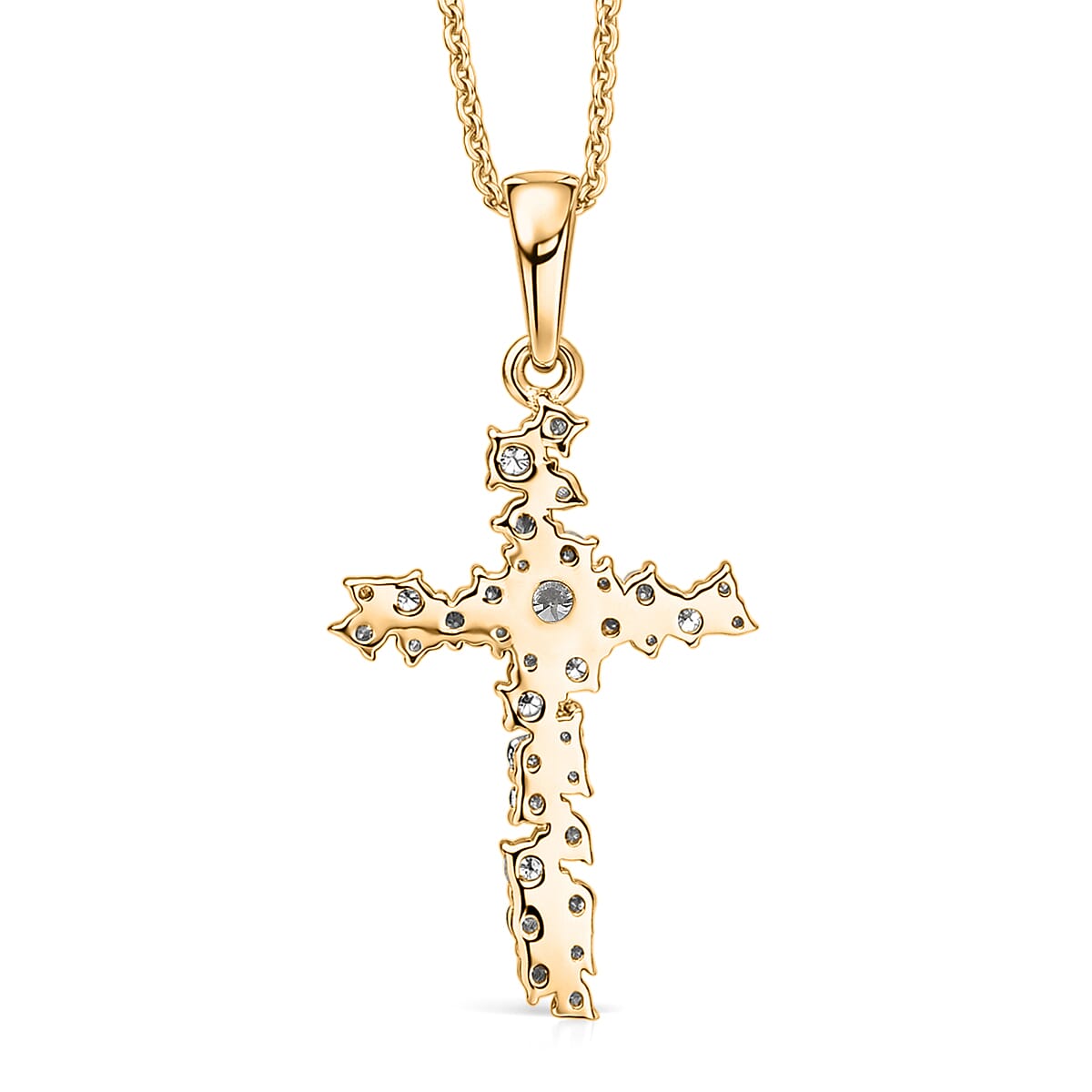 Luxuriant Lab Grown Diamond G-H SI 1.00 ctw Eternal Light Cross Pendant Necklace in 18K Yellow Gold Over Sterling Silver 20 Inches  image number 4