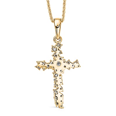 Luxuriant Lab Grown Diamond G-H SI 1.00 ctw Eternal Light Cross Pendant Necklace in 18K Yellow Gold Over Sterling Silver 20 Inches 