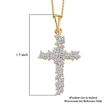 Luxuriant Lab Grown Diamond G-H SI 1.00 ctw Eternal Light Cross Pendant Necklace in 18K Yellow Gold Over Sterling Silver 20 Inches 