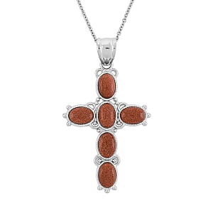 Goldstone 13.00 ctw Cross Pendant in Silvertone with Stainless Steel Necklace 20 Inches 