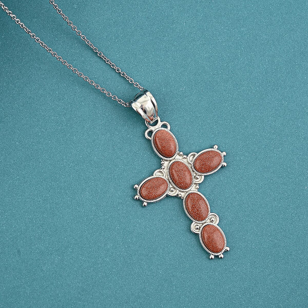 Goldstone 13.00 ctw Cross Pendant in Silvertone with Stainless Steel Necklace 20 Inches  image number 1
