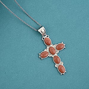 Goldstone 13.00 ctw Cross Pendant in Silvertone with Stainless Steel Necklace 20 Inches 