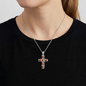 Goldstone 13.00 ctw Cross Pendant in Silvertone with Stainless Steel Necklace 20 Inches 
