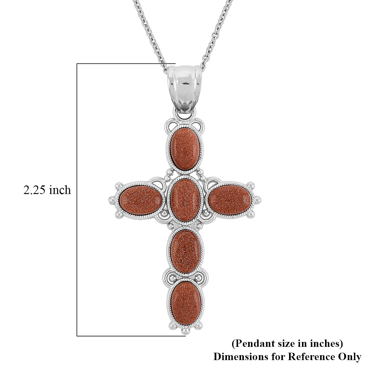 Goldstone 13.00 ctw Cross Pendant in Silvertone with Stainless Steel Necklace 20 Inches