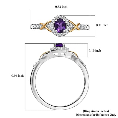D'Joy African Amethyst and White Zircon 1.10 ctw Ring (Size 5) and Pendant Necklace 20 Inches in 18K Vermeil Yellow Gold and Rhodium Over Sterling Silver