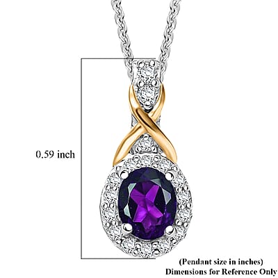 D'Joy African Amethyst and White Zircon 1.10 ctw Ring (Size 6) and Pendant Necklace 20 Inches in 18K Vermeil Yellow G and Rhodium Over Sterling Silver