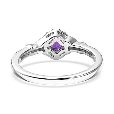 D'Joy African Amethyst and White Zircon 1.10 ctw Ring (Size 6) and Pendant Necklace 20 Inches in 18K Vermeil Yellow G and Rhodium Over Sterling Silver