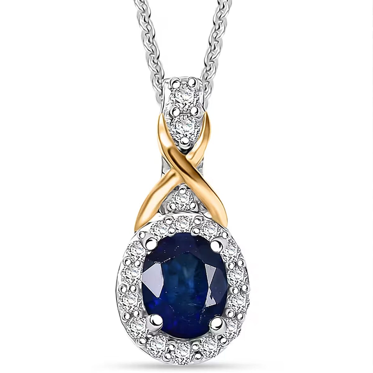 D'Joy Masoala Sapphire (D) and White Zircon 1.50 ctw Ring (Size 5) and Pendant Necklace 20 Inches in 18K Vermeil Yellow Gold and Rhodium Over Sterling Silver image number 5