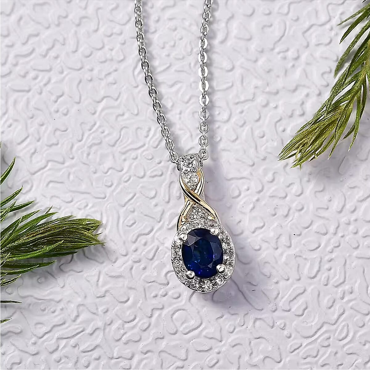 D'Joy Masoala Sapphire (D) and White Zircon 1.50 ctw Ring (Size 6) and Pendant Necklace 20 Inches in 18K Vermeil Yellow Gold and Rhodium Over Sterling Silver (Del. In 10-12 Days) image number 4
