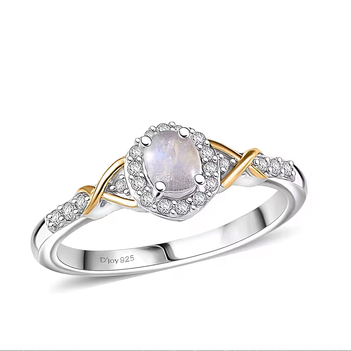 D'Joy Rainbow Moonstone and White Zircon 1.36 ctw Ring (Size 5) and Pendant Necklace 20 Inches in 18K Vermeil Yellow Gold and Rhodium Over Sterling Silver (Del. In 10-12 Days) image number 7