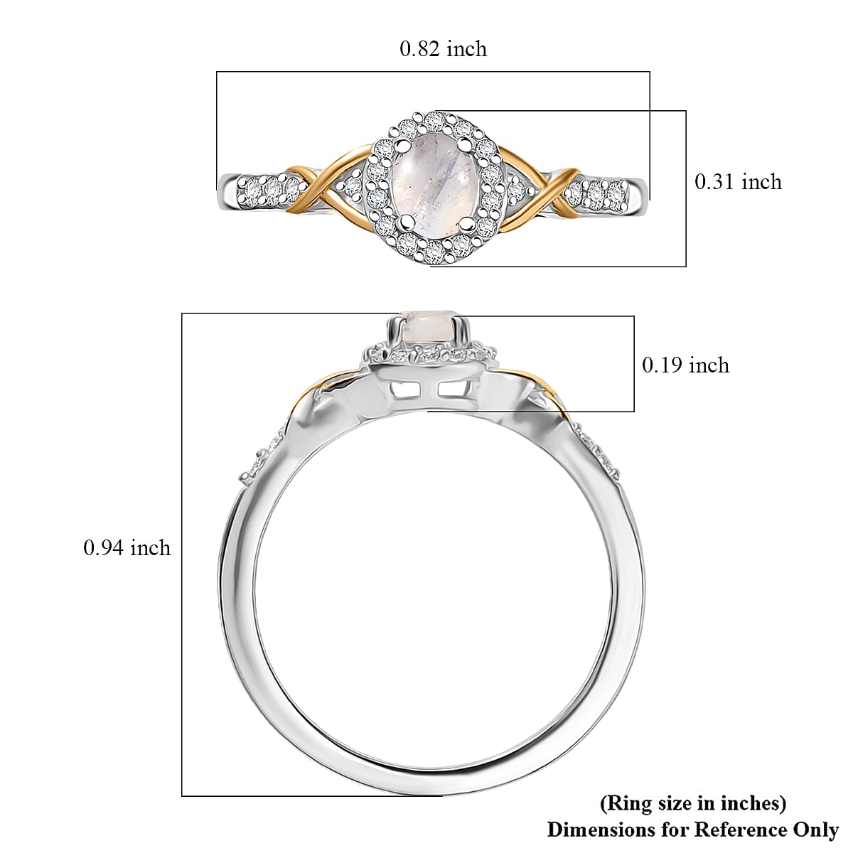 D'Joy Rainbow Moonstone and White Zircon 1.36 ctw Ring (Size 5) and Pendant Necklace 20 Inches in 18K Vermeil Yellow Gold and Rhodium Over Sterling Silver (Del. In 10-12 Days) image number 9