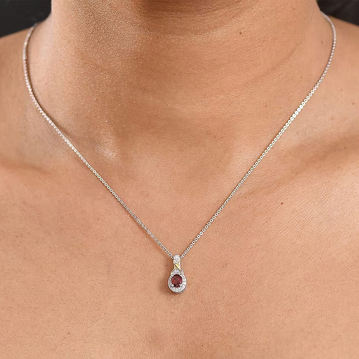 D'Joy Mozambique Garnet and White Zircon 1.28 ctw Ring (Size 5) and Pendant Necklace 20 Inches in 18K Vermeil Yellow Gold and Rhodium Over Sterling Silver (Del. In 10-12 Days) image number 1
