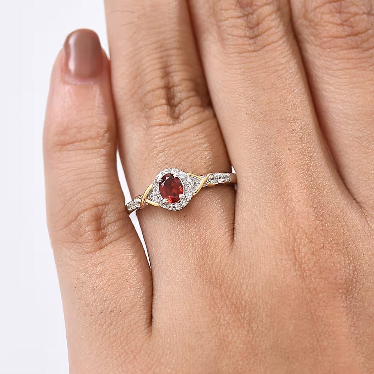 D'Joy Mozambique Garnet and White Zircon 1.28 ctw Ring (Size 5) and Pendant Necklace 20 Inches in 18K Vermeil Yellow Gold and Rhodium Over Sterling Silver (Del. In 10-12 Days) image number 2