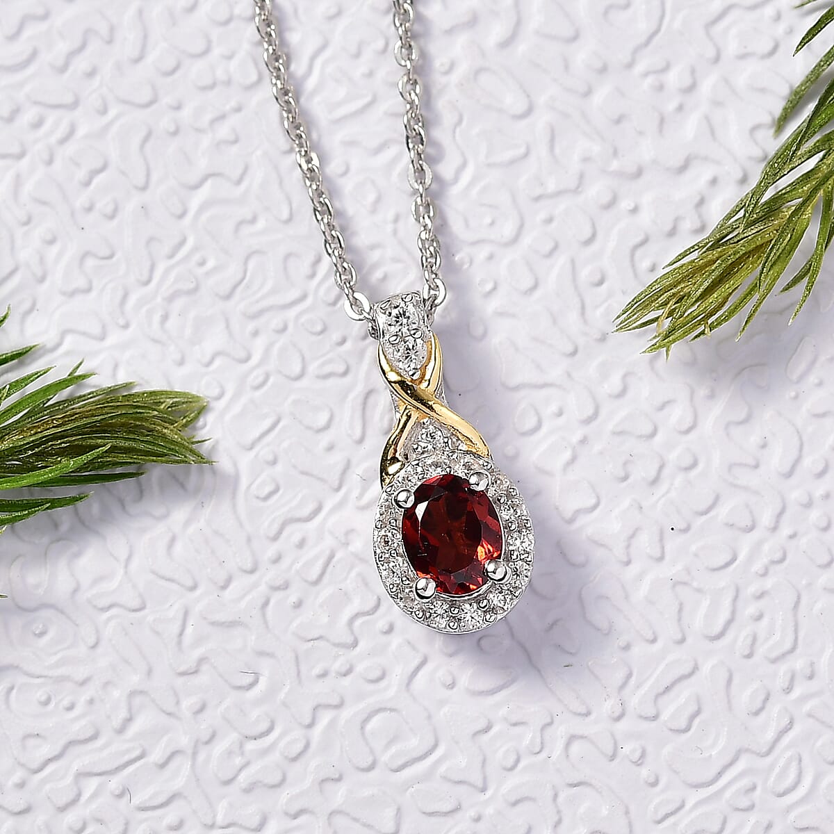 D'Joy Mozambique Garnet and White Zircon 1.28 ctw Ring (Size 8) and Pendant Necklace 20 Inches in 18K Vermeil Yellow Gold and Rhodium Over Sterling Silver image number 2