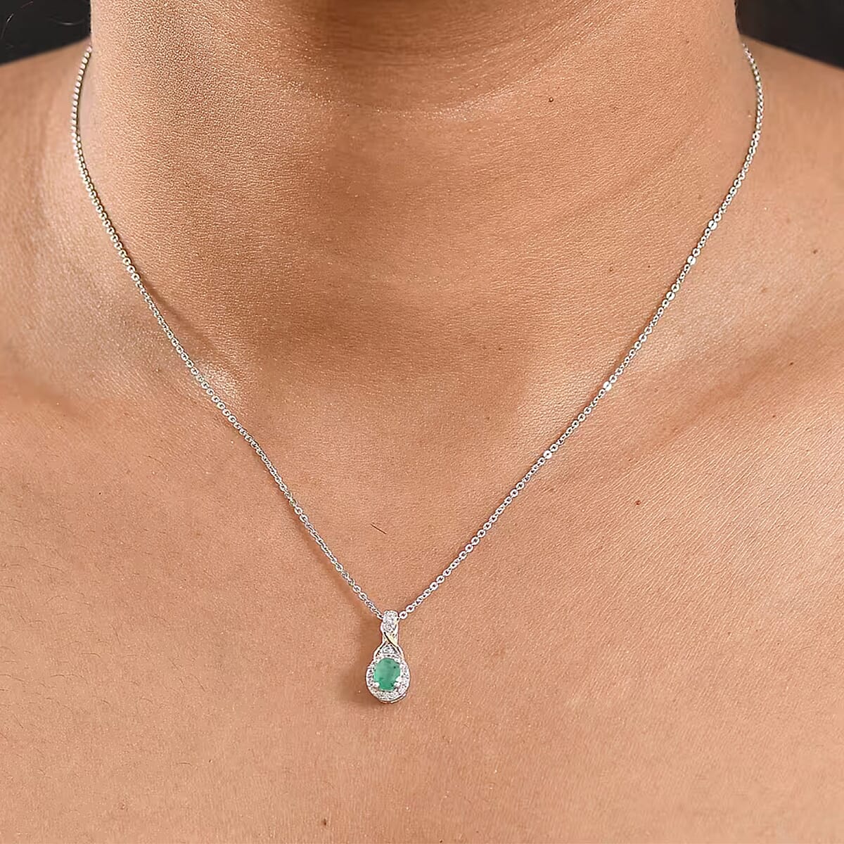 D'Joy Socoto Emerald and White Zircon 1.15 ctw Ring (Size 5) and Pendant Necklace 20 Inches in 18K Vermeil Yellow Gold and Rhodium Over Sterling Silver (Del. In 10-12 Days) image number 1