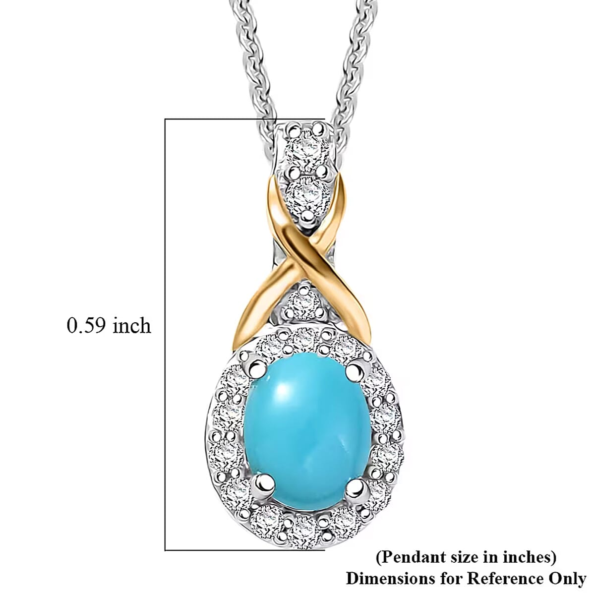 D'Joy Turquoise and White Zircon 1.32 ctw Ring (Size 5) and Pendant Necklace 20 Inches in 18K Vermeil Yellow Gold and Rhodium Over Sterling Silver (Del. In 10-12 Days) image number 7