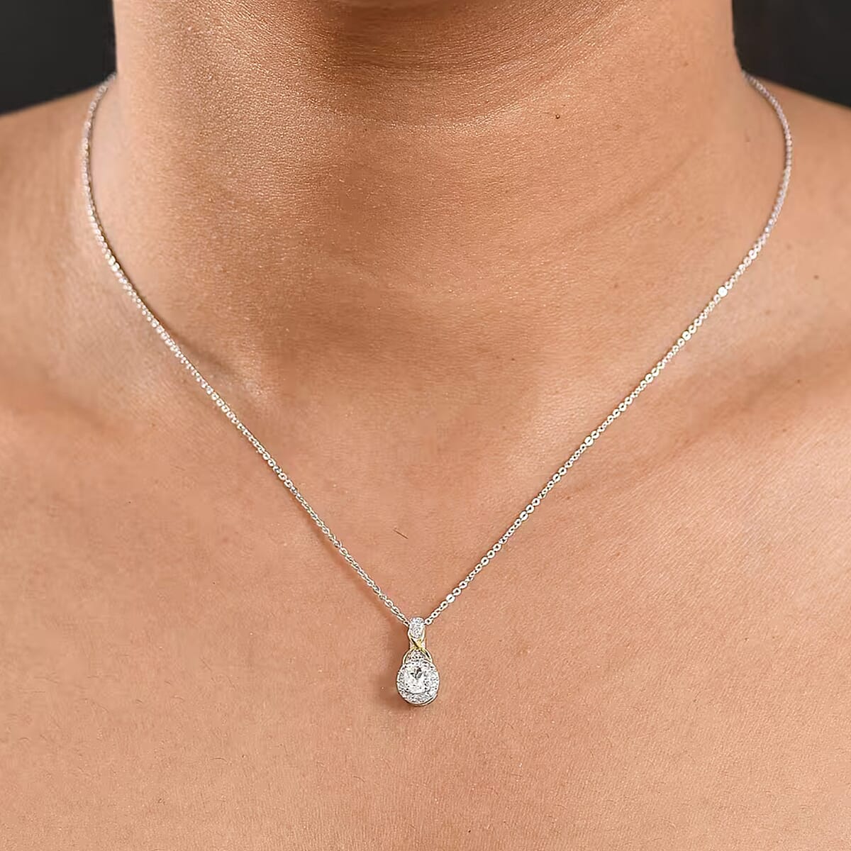D'Joy White Topaz and White Zircon 1.35 ctw Ring (Size 5) and Pendant Necklace 20 Inches in 18K Vermeil Yellow Gold and Rhodium Over Sterling Silver (Del. In 10-12 Days) image number 1