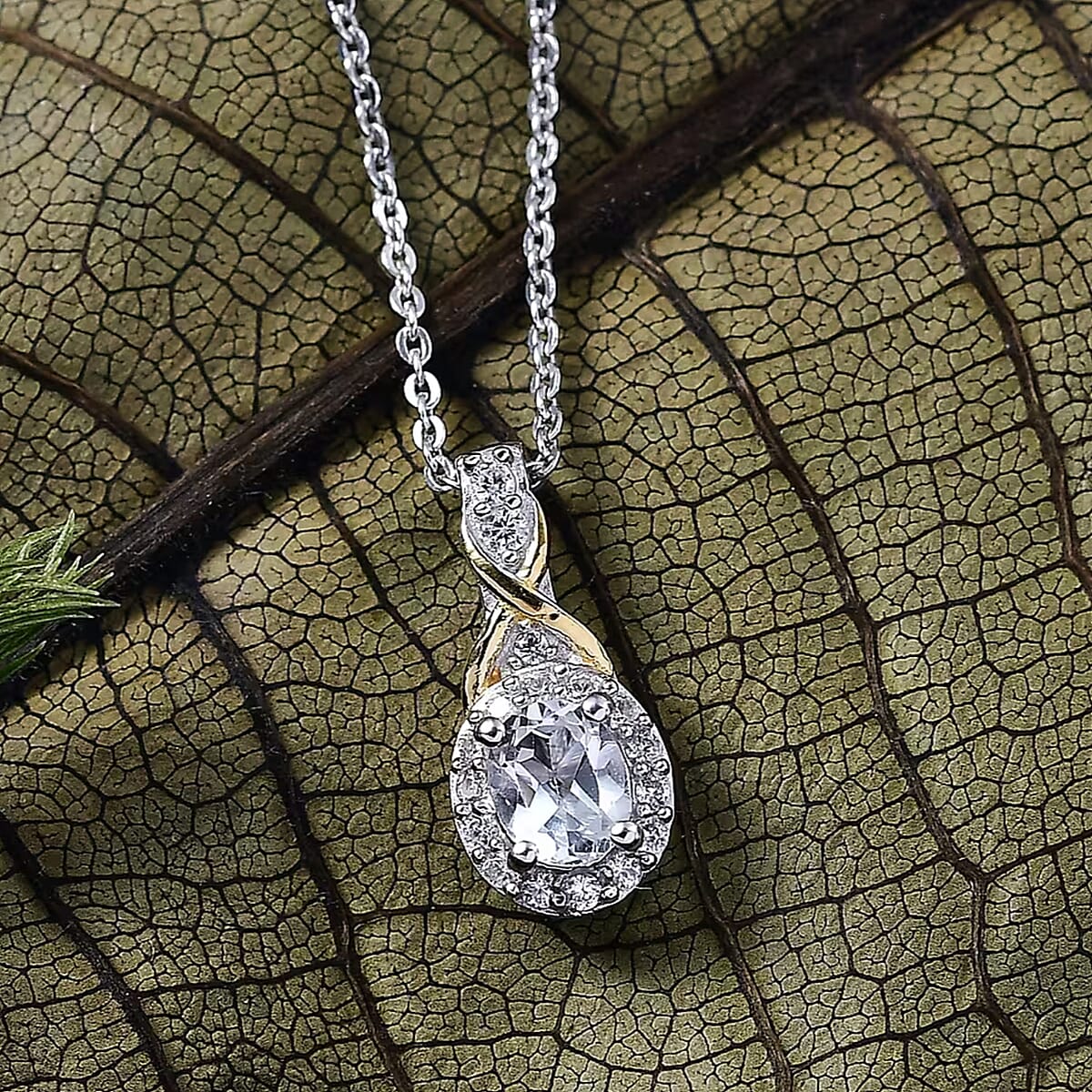 D'Joy White Topaz and White Zircon 1.35 ctw Ring (Size 5) and Pendant Necklace 20 Inches in 18K Vermeil Yellow Gold and Rhodium Over Sterling Silver (Del. In 10-12 Days) image number 5