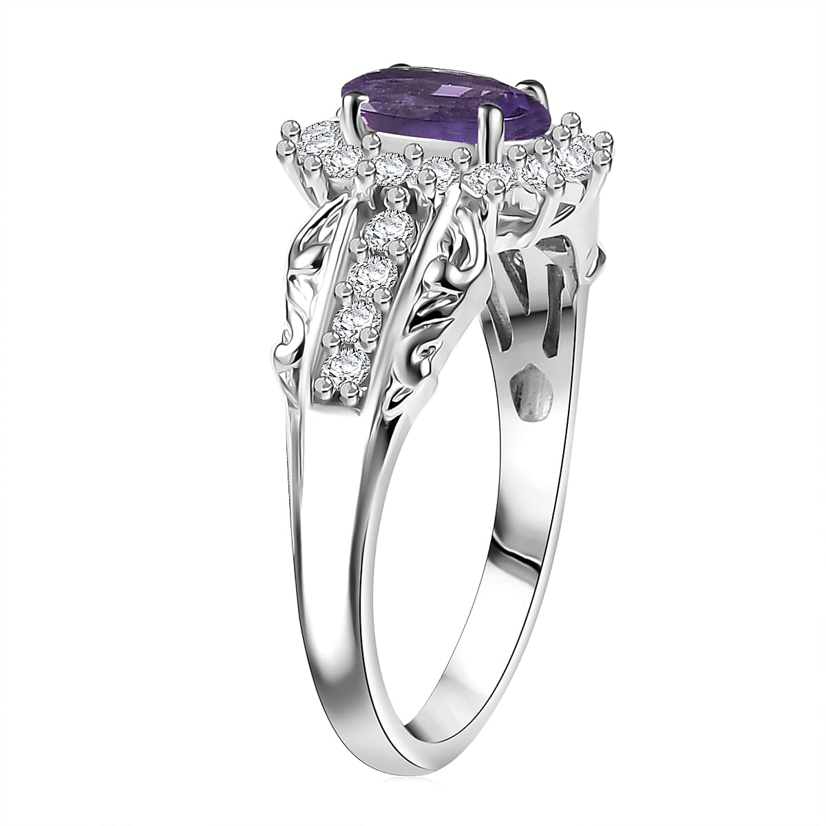 D'Joy African Amethyst, White Zircon Ring (Size 5.0), Pendant Necklace (20 Inches) in Rhodium Over Sterling Silver 2.50 ctw image number 3