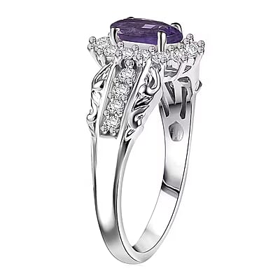 D'Joy African Amethyst and White Zircon 2.50 ctw Ring (Size 5.0), and Pendant Necklace 20 Inches in Rhodium Over Sterling Silver