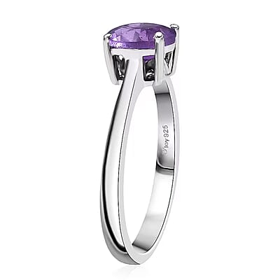 D'Joy African Amethyst 2.40 ctw Ring (Size 5.0) and Pendant Necklace 20 Inches in Rhodium Over Sterling Silver