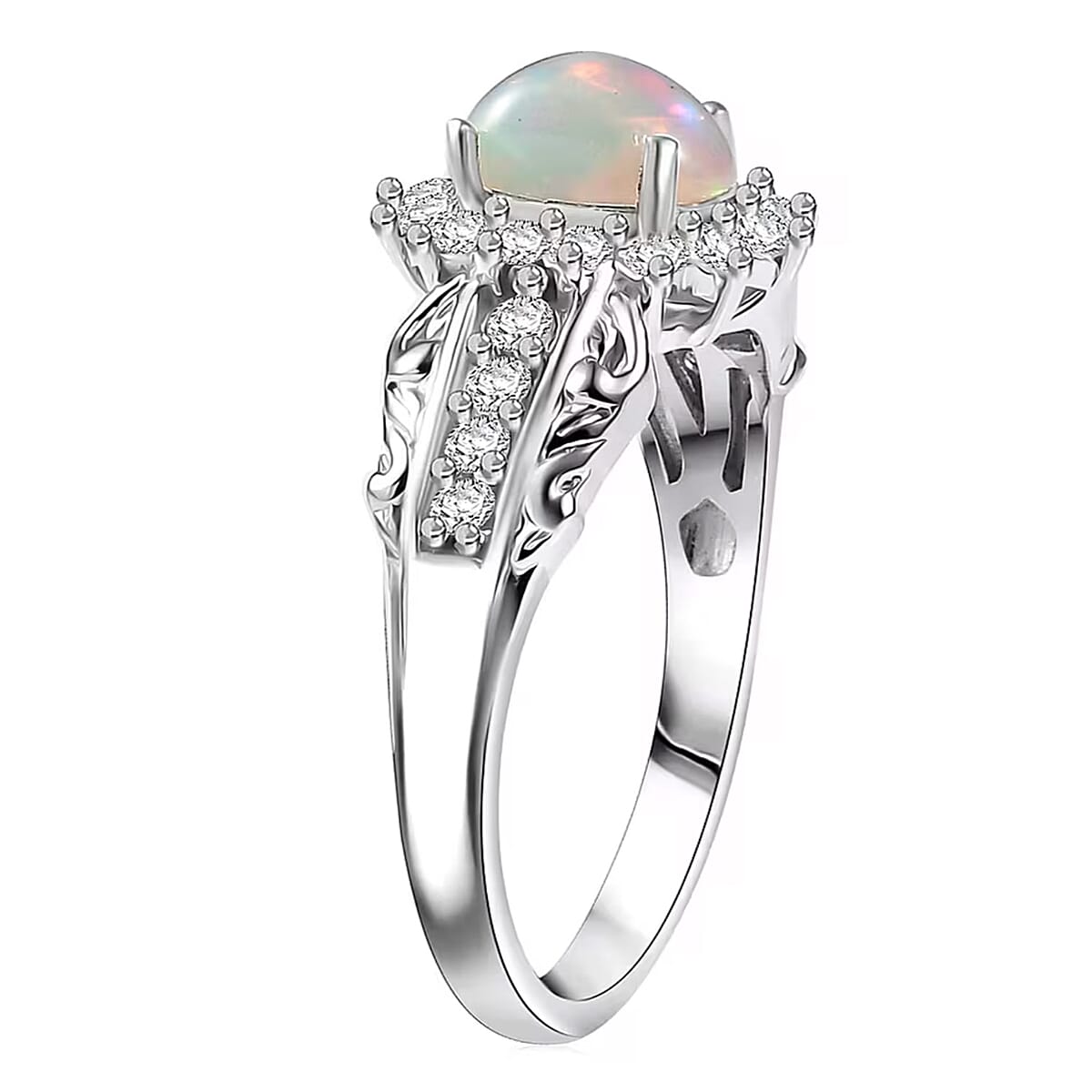 D'Joy Ethiopian Welo Opal and White Zircon 1.85 ctw Ring (Size 5.0), and Pendant Necklace 20 Inches in Rhodium Over Sterling Silver (Del. In 10-12 Days) image number 5