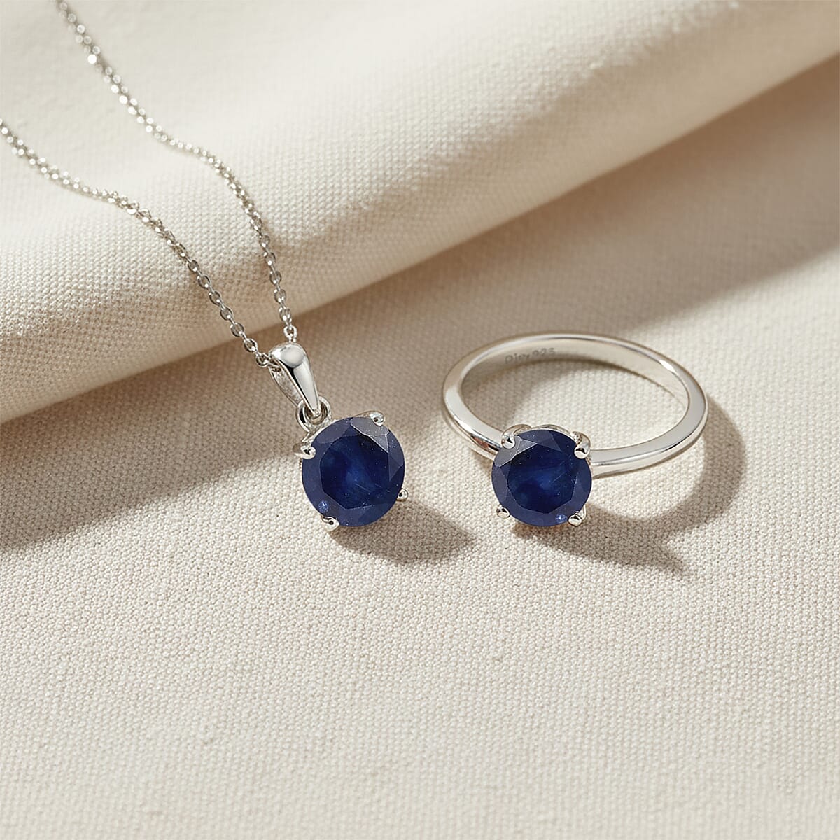 D'Joy Masoala&nbsp;Sapphire&nbsp;(D) 4.00 ctw Ring (Size 5.0) and Pendant Necklace 20 Inches in Rhodium Over Sterling Silver image number 1