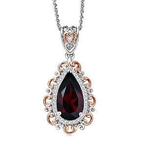 D'Joy Premium Mozambique Garnet and Moissanite 3.50 ctw Flame Muse Pendant Necklace in 18K Vermeil RG and Rhodium Over Sterling Silver 20 Inches