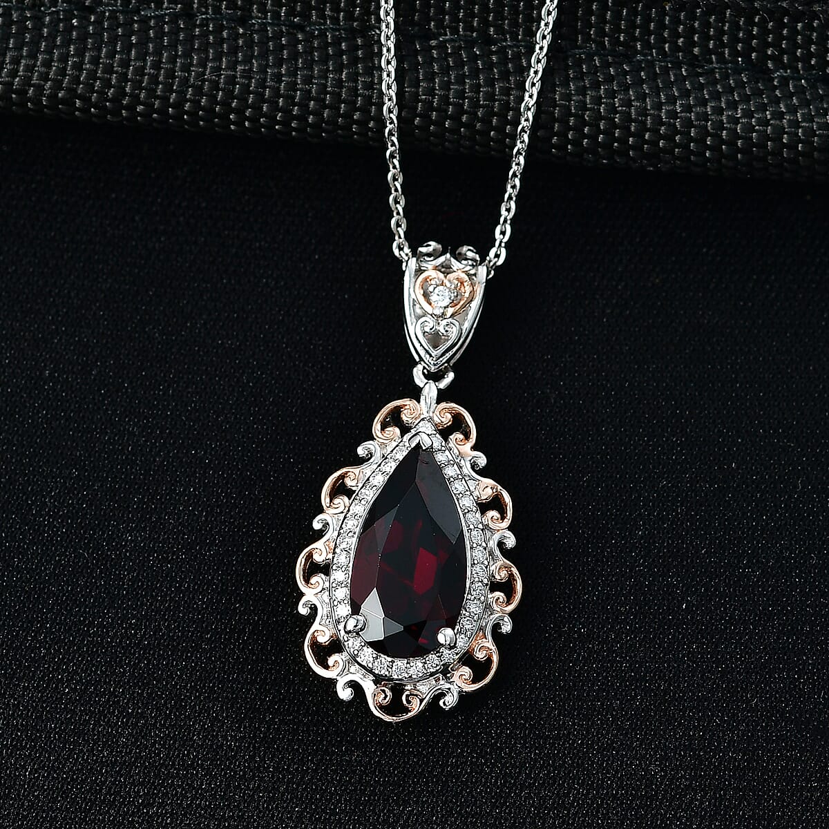 D'Joy Premium Mozambique Garnet and Moissanite 3.50 ctw Flame Muse Pendant Necklace in 18K Vermeil RG and Rhodium Over Sterling Silver 20 Inches image number 1