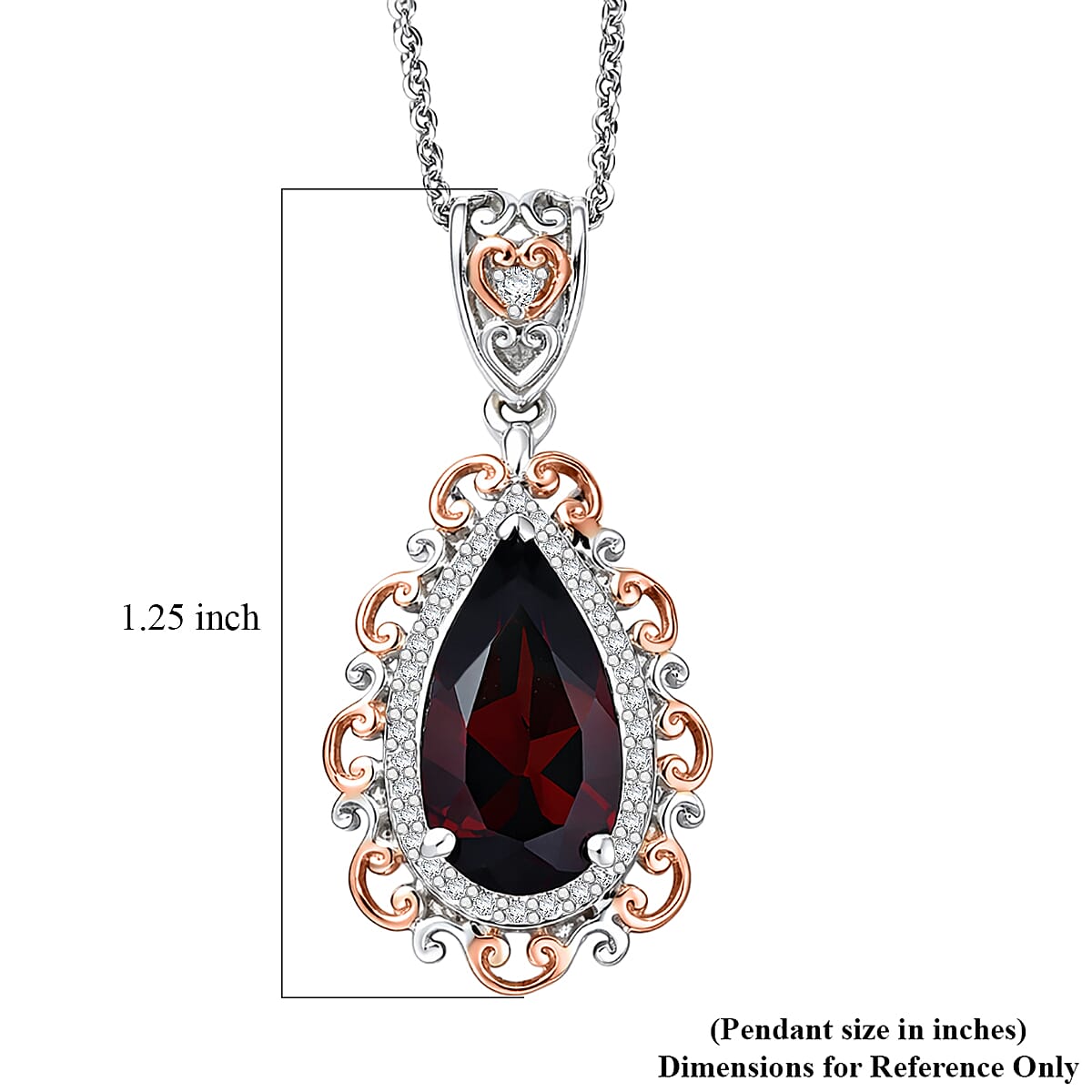 (Do Not Schedule For LS) D'Joy Premium Mozambique Garnet and Moissanite 3.50 ctw Flame Muse Pendant Necklace in 18K Vermeil RG and Rhodium Over Sterling Silver 20 Inches