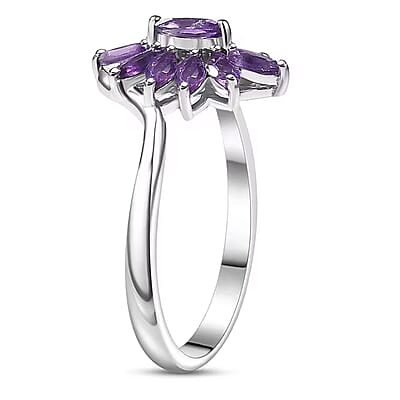 D'Joy African Amethyst 2.00 ctw Ring (Size 5.0), and Pendant Necklace 20 Inches in Rhodium Over Sterling Silver