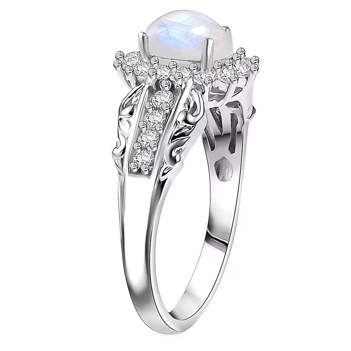 D'Joy Rainbow Moonstone and White Zircon 3.20 ctw Ring (Size 5.0), and Pendant Necklace 20 Inches in Rhodium Over Sterling Silver (Del. In 10-12 Days) image number 5