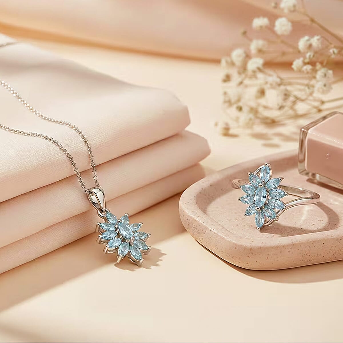 D'Joy Cambodian Blue Zircon 3.00 ctw Ring (Size 5.0), and Pendant Necklace 20 Inches in Rhodium Over Sterling Silver (Del. In 10-12 Days) image number 4